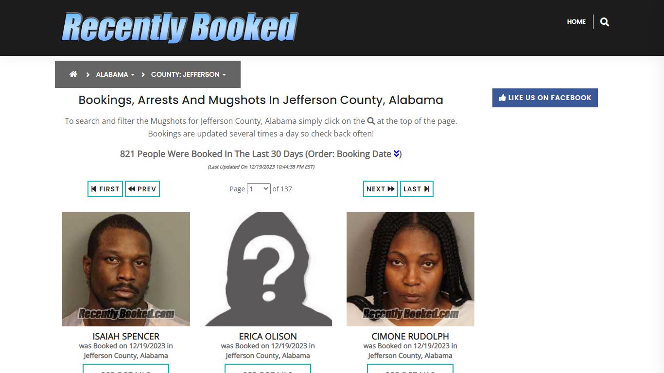 Bookings, Arrests and Mugshots in Jefferson County, Alabama