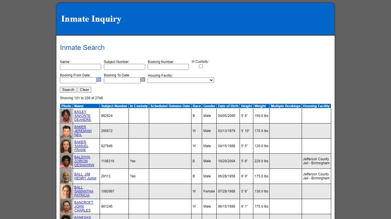 Inmate Search - Jefferson County, Alabama